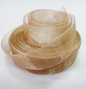 Лента органза 2,5 см цв.а-5 бежевый ( в рулоне 46 метра)