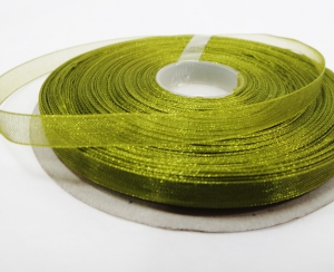 Лента органза 0,8 см цв.зеленый трав. ( в рулоне 46 метра)